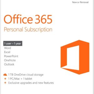 Microsoft Office 365 Personal - 1 Year / 1 PC Or MAC Plus 1 Tablet